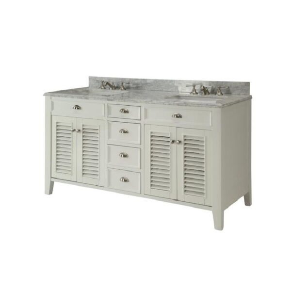 Chans Furniture ZK-3028Q60D Kalani 60 Inch Freestanding Transitional Style Double Sink Bathroom Vanity in White