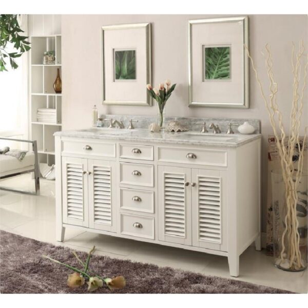 Chans Furniture ZK-3028Q60D Kalani 60 Inch Freestanding Transitional Style Double Sink Bathroom Vanity in White