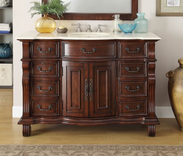 Chans Furniture GD-4437M-50 Hopkinton 50 Inch Light Cherry Bathroom Sink Vanity, Cream Marble Countertop