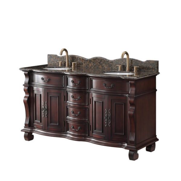 Chans Furniture GD-4438SB-64 Hopkinton 64 Inch Bathroom Double Sink Vanity with Brown Top - Light Cherry