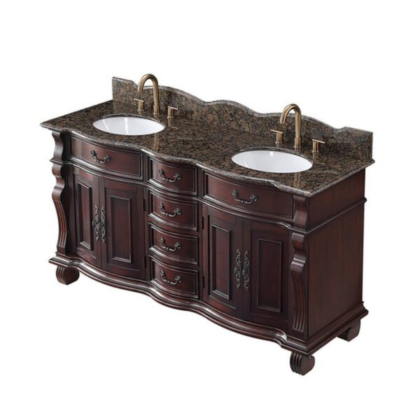 Chans Furniture GD-4438SB-64 Hopkinton 64 Inch Bathroom Double Sink Vanity with Brown Top - Light Cherry