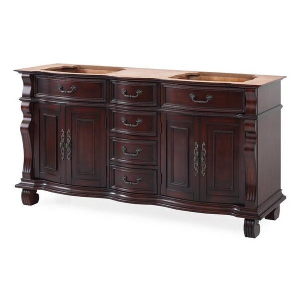 Chans Furniture GD-4438SB-64 Hopkinton 64 Inch Bathroom Double Sink Vanity with Brown Top - Light Cherry