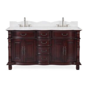 Chans Furniture GD-4438W-64 Hopkinton 64 Inch Bathroom Double Sink Vanity with White Top - Light Cherry