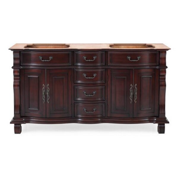 Chans Furniture GD-4438W-64 Hopkinton 64 Inch Bathroom Double Sink Vanity with White Top - Light Cherry