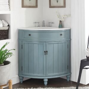 Chans Furniture ZK-47544BU 24 Inch Benton Collection Light Blue Thomasville Corner Bathroom Sink Vanity