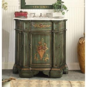 Chans Furniture HF-090G 35 Inches Benton Collection Hand Painted In Floral Design Crossfield Single Sink Bathroom Vanity