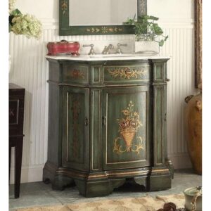 Chans Furniture HF-090G 35 Inches Benton Collection Hand Painted In Floral Design Crossfield Single Sink Bathroom Vanity