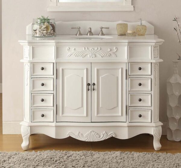 Chans Furniture HF-2815W-AW-48 Morton 48 Inch Antique White Bathroom Sink Vanity