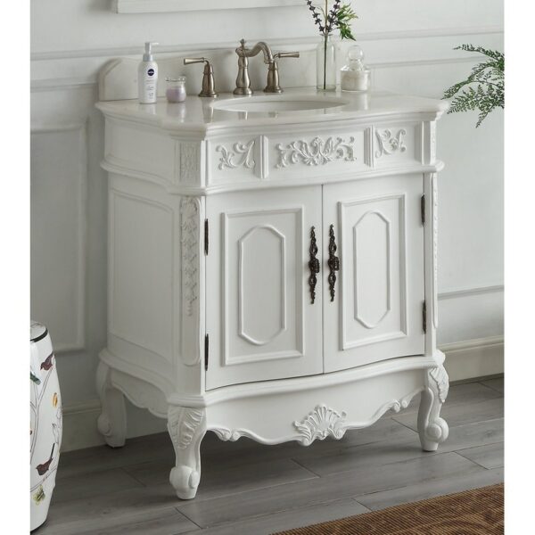 Chans Furniture HF021W-AW 33 Inches Benton Collection Antique Benson Single Sink Bathroom Vanity In White