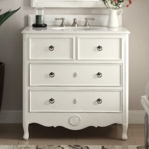 Chans Furniture HF-081AW Daleville 34 Inch Antique White Bathroom Sink Vanity