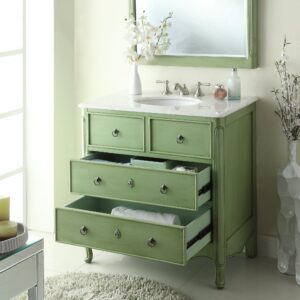 Chans Furniture HF081G Daleville 34 Inch Vintage Green Bathroom Sink Vanity