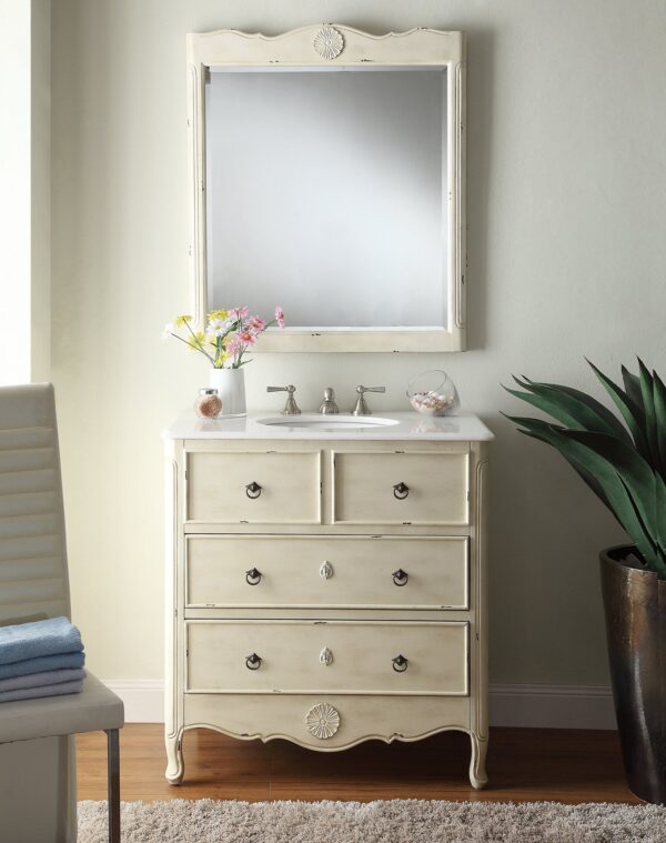 Chans Furniture HF832WP/MIR-081WP Daleville 31.5 Inch Distressed Creme Mirror