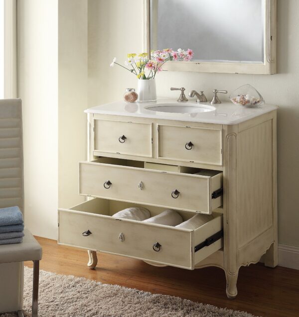 Chans Furniture HF081WP Daleville 34 Inch Distressed Cream Bathroom Sink Vanity