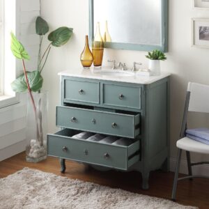 Chans Furniture HF081Y Daleville 34 Inch Vintage Blue Bathroom Sink Vanity