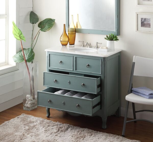 Chans Furniture HF081Y Daleville 34 Inch Vintage Blue Bathroom Sink Vanity