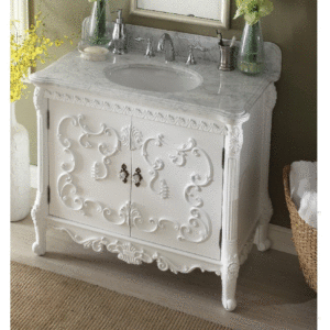 Chans Furniture ZK-1091RA 40 Inch Italian Carrara Marble Countertop Bellissimo Bathroom Sink Vanity in White