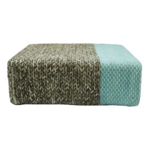 GFURN Ira - Handmade Wool Braided Square Pouf | Natural/Pastel Turquoise | 90x90x30cm