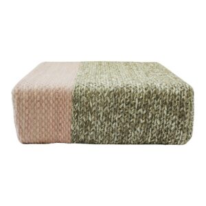 GFURN Ira - Handmade Wool Braided Square Pouf | Natural/Silver Pink | 90x90x30cm