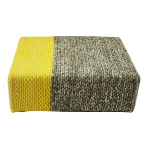 GFURN Ira - Handmade Wool Braided Square Pouf | Natural/Vibrant Yellow | 90x90x30cm