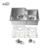 KIBI USA K1-D32 32 Inch Handcrafted Stainless Steel Double Basin Undermount Kitchen Sink with Strainers and Grids