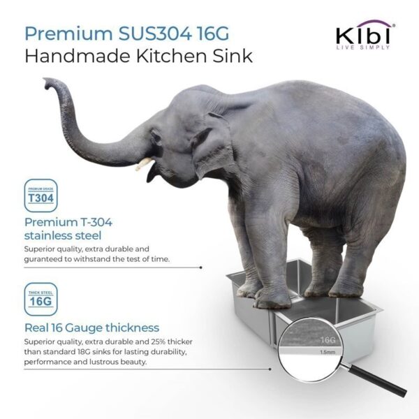 KIBI USA K1-D32 32 Inch Handcrafted Stainless Steel Double Basin Undermount Kitchen Sink with Strainers and Grids