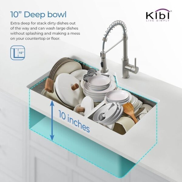 KIBI USA K1-D32 32 Inch Handcrafted Stainless Steel Double Basin Undermount Kitchen Sink with Strainers and Grids