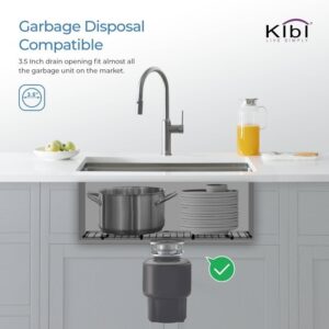 KIBI USA K1-D33-BS 32 3/4 Inch Handcrafted Undermount Double Bowl 60-40 Stainless Steel Kitchen Sink with Strainers and Grids