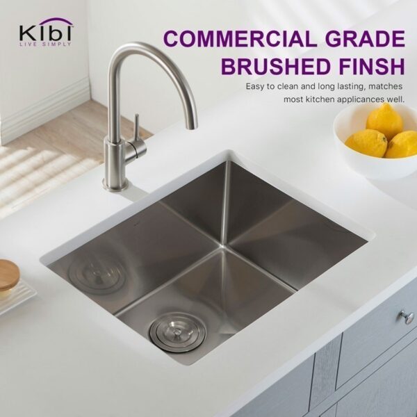 KIBI USA K1-S23 23 Inch Handcrafted Undermount Single Bowl Stainless Steel Kitchen Sink