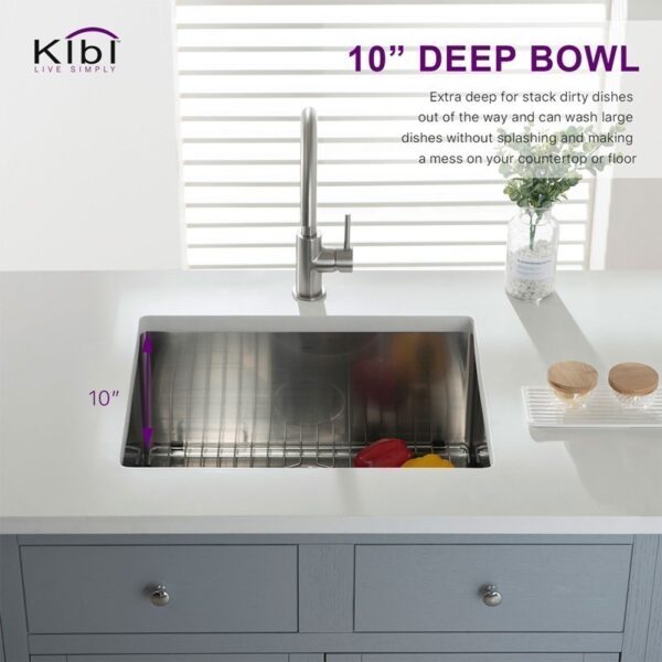 KIBI USA K1-S23 23 Inch Handcrafted Undermount Single Bowl Stainless Steel Kitchen Sink