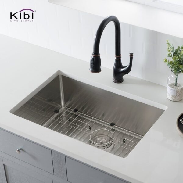 KIBI USA K1-S28 28 Inch Handcrafted Undermount Single Bowl Stainless Steel Kitchen Sink