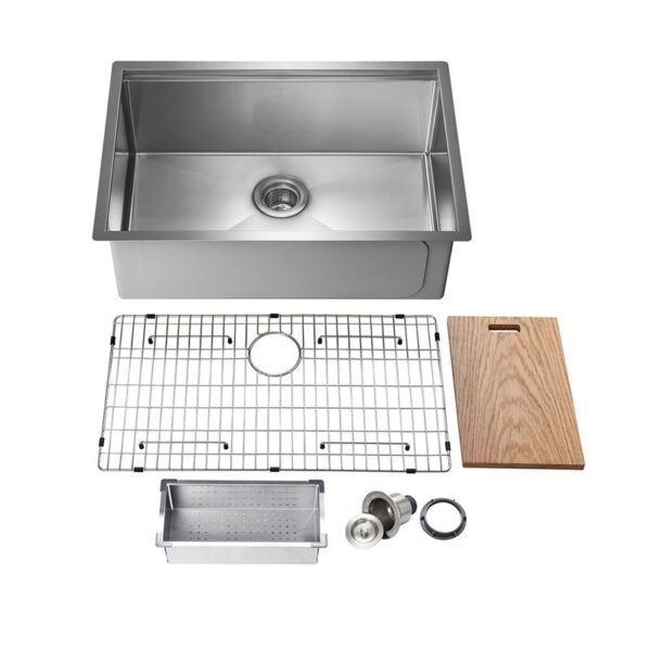 KIBI USA K1-S28T 28 Inch Handcrafted Single-Bowl 16 Gauge Stainless Steel Undermount Sink Set