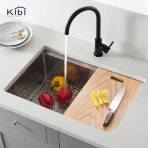 KIBI USA K1-S28T 28 Inch Handcrafted Single-Bowl 16 Gauge Stainless Steel Undermount Sink Set