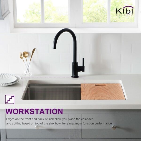 KIBI USA K1-S28T 28 Inch Handcrafted Single-Bowl 16 Gauge Stainless Steel Undermount Sink Set