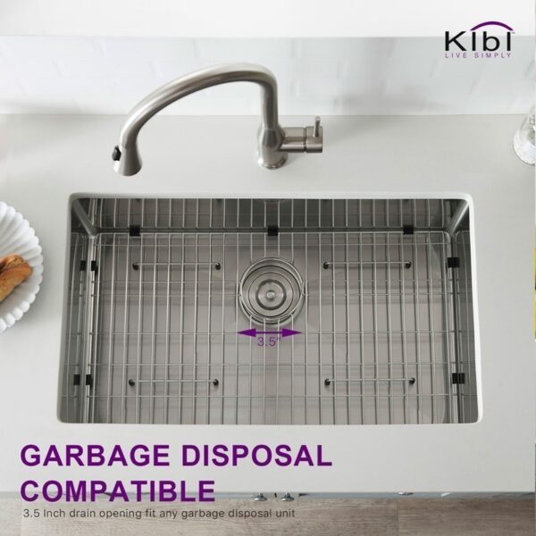 KIBI USA K1-S30 30 Inch Handcrafted Undermount Single Bowl Stainless Steel Kitchen Sink