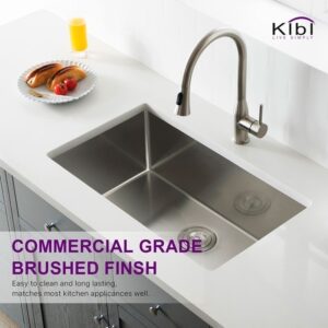 KIBI USA K1-S30 30 Inch Handcrafted Undermount Single Bowl Stainless Steel Kitchen Sink