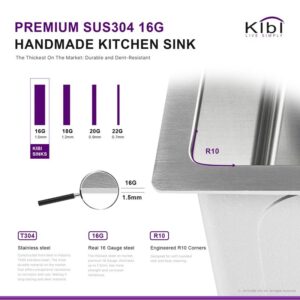 KIBI USA K1-S33 32 3/4 Inch Handcrafted Undermount Single Bowl Stainless Steel Kitchen Sink