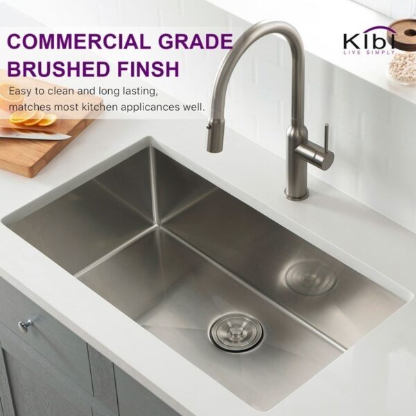 KIBI USA K1-S33 32 3/4 Inch Handcrafted Undermount Single Bowl Stainless Steel Kitchen Sink