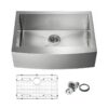 KIBI USA K1-SF30 30 Inch Handcrafted Farmhouse Apron Single Bowl Real 16 Gauge Stainless Steel Kitchen Sink with Strainer and Grid