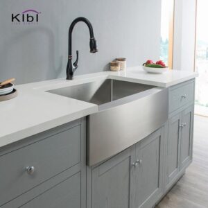 KIBI USA K1-SF30 30 Inch Handcrafted Farmhouse Apron Single Bowl Real 16 Gauge Stainless Steel Kitchen Sink with Strainer and Grid