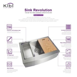 KIBI USA K1-SF30T 30 Inch Handcrafted Farmhouse Apron Single Bowl Stainless Steel Kitchen Sink Set