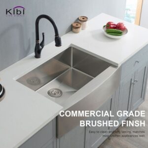 KIBI USA K1-SF33 33 Inch Handcrafted Farmhouse Apron Single Bowl Real 16 Gauge Stainless Steel Kitchen Sink with Strainer and Grid