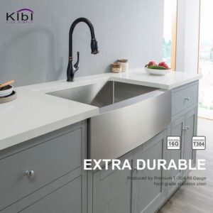 KIBI USA K1-SF33 33 Inch Handcrafted Farmhouse Apron Single Bowl Real 16 Gauge Stainless Steel Kitchen Sink with Strainer and Grid