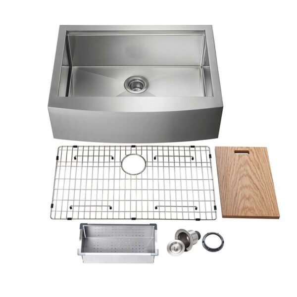 KIBI USA K1-SF33T 33 Inch Handcrafted Farmhouse Apron Single Bowl Stainless Steel Kitchen Sink Set