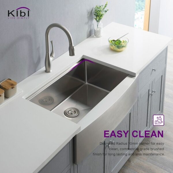 KIBI USA K1-SF33T 33 Inch Handcrafted Farmhouse Apron Single Bowl Stainless Steel Kitchen Sink Set