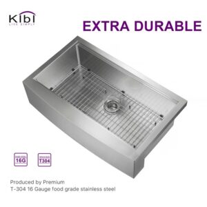 KIBI USA K1-SF36T 36 Inch Handcrafted Farmhouse Apron Single Bowl Stainless Steel Kitchen Sink Set