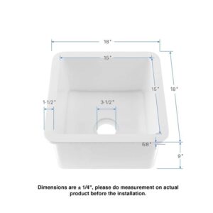 KIBI USA K2-S18SQ Cubic 18 Inch Fireclay Farmhouse Undermount Kitchen Sink with Bottom Grid and Strainer - White