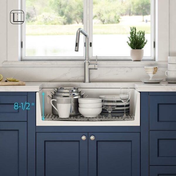 KIBI USA K2-SF24 Landis 24 Inch Fireclay Farmhouse Undermount Kitchen Sink with Bottom Grid and Strainer - White