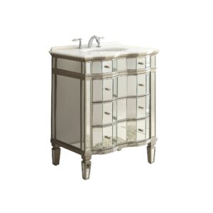 Chans Furniture K2274-30 Asselin 30 Inch Silver All Mirrored Bathroom Vanity