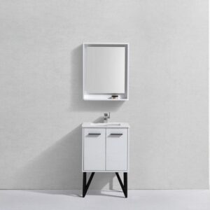 Kubebath KB24GW Bosco 24 Inch Modern Bathroom Vanity with Quartz Countertop and Matching Mirror