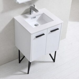 Kubebath KB24GW Bosco 24 Inch Modern Bathroom Vanity with Quartz Countertop and Matching Mirror